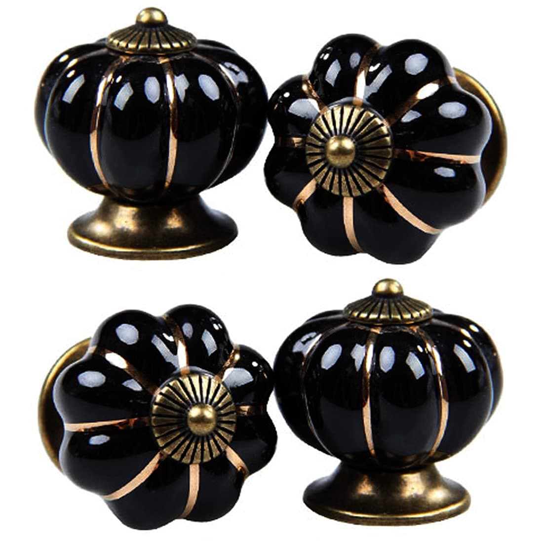 Kelier Ceramic Pumpkin Cabinet Knobs, [8 Pack] Vintage Sleek Pumpkin Door Pull Handles for Kitchen/Dresser Drawer/Cupboard/Wardrobe (Black, 8 Pieces)