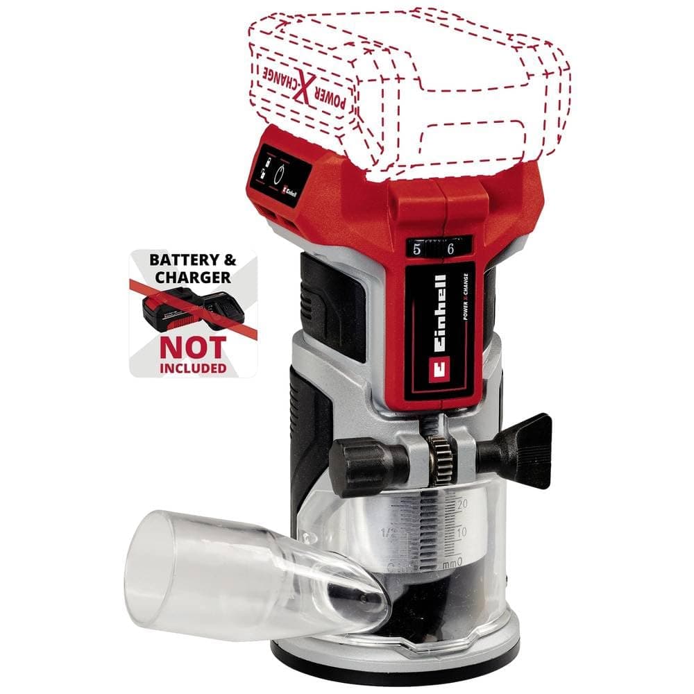 Einhell Power X-Change 18V Cordless Palm Router Tool - Brushless Motor, 40mm Stroke Height, Fine Depth Adjustment - TP-ET 18 Li BL Hand Router Woodworking - Battery and Charger Not Included