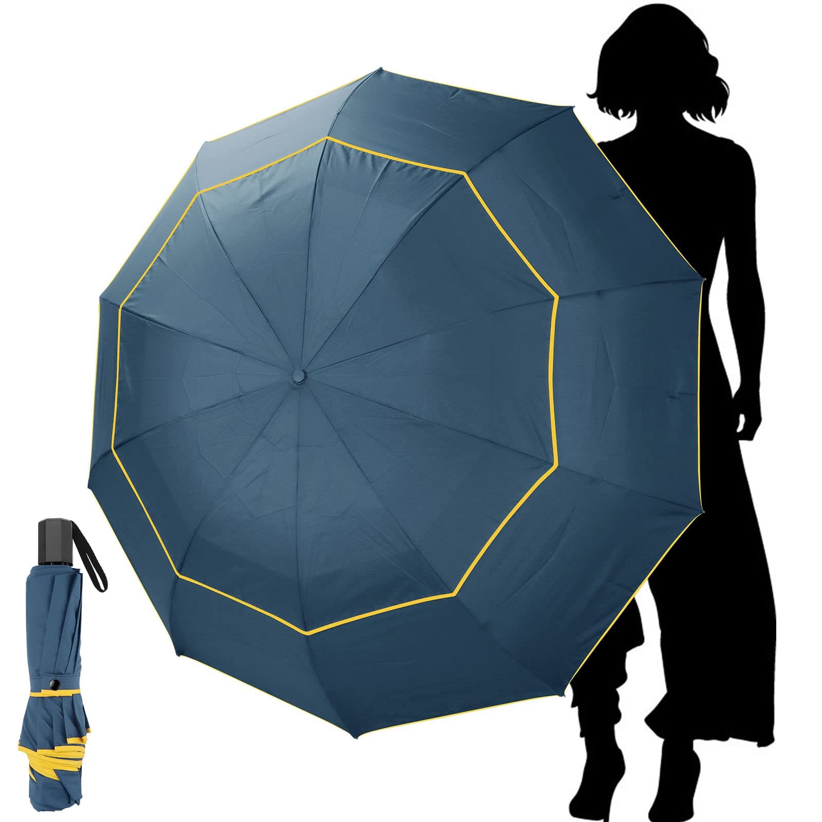 - 62 Inch Golf Umbrella Extra Large Folding Umbrella Rainproof Compact Umbrella Oversize Double Canopy Vented Waterproof Stick Travel Umbrellas for Women & Men Family Home Use
