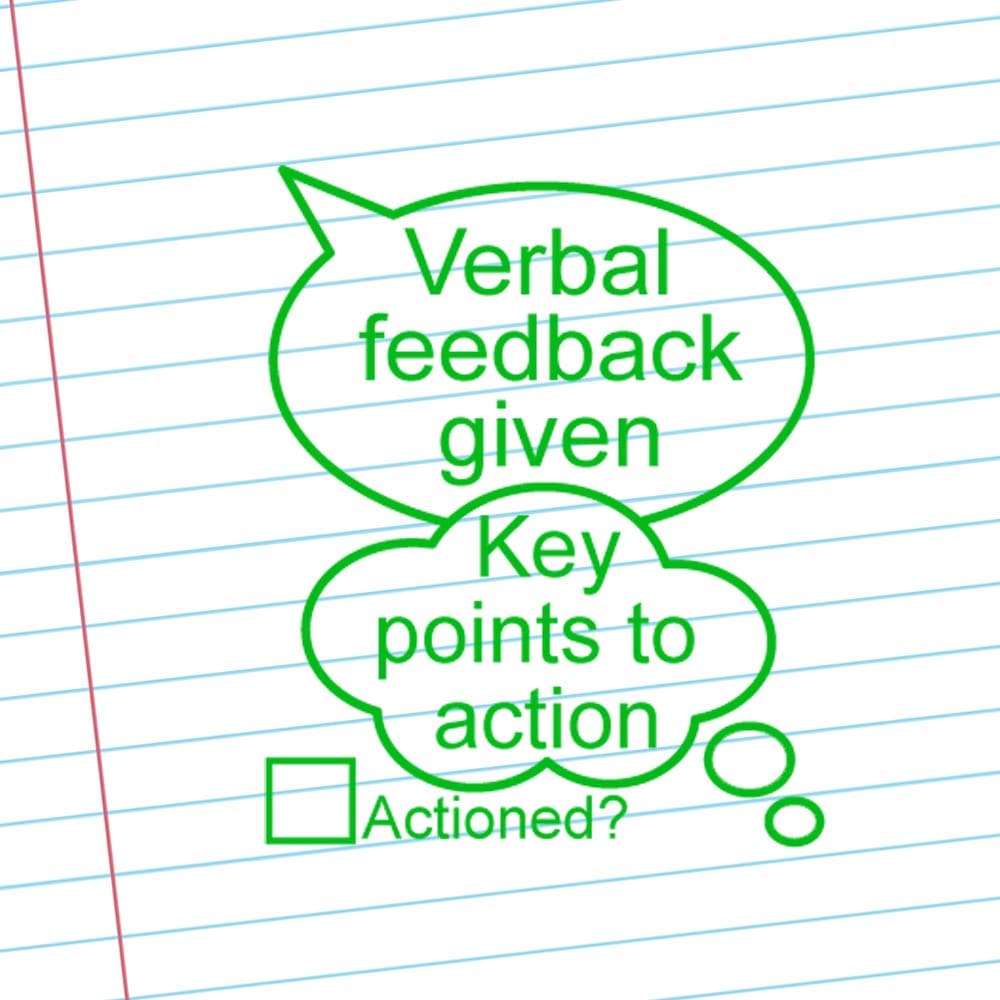Verbal Feedback Given. Key Points to Action Teacher Stamp. Self-Inking Stamp for Marking. 26x31mm, Reinkable, Green Ink*