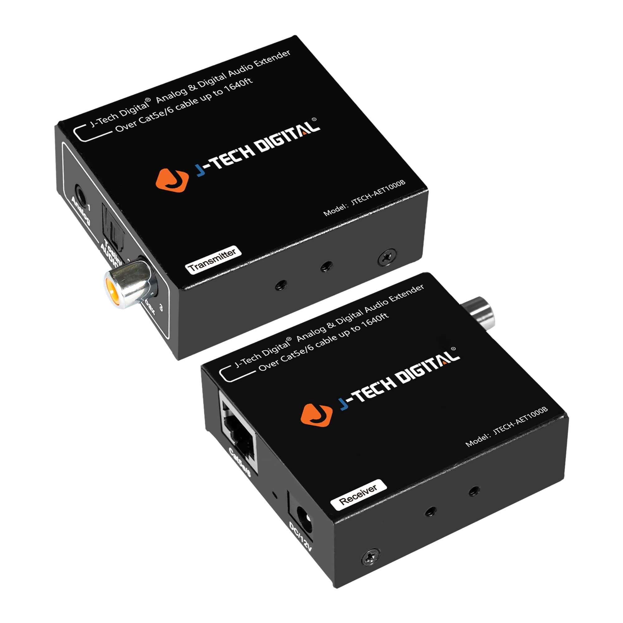 J-Tech Digital Analog & Digital Audio Extender Converter Over Single Cat5e/6 (PoC) up to 1640 FT | 3.5mm + Optical SPDIF + Coaxial [JTECH-AET1000B]