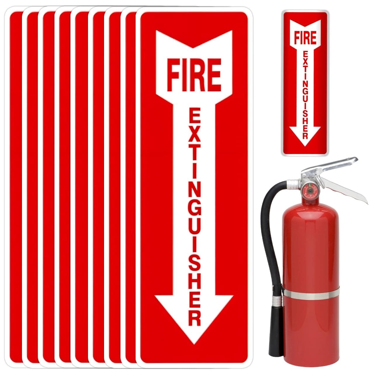 Fire Extinguisher Stickers, 4.25" x 11", 10 Pack, Durable, Self-Adhesive Decals, UV Protected and Waterproof