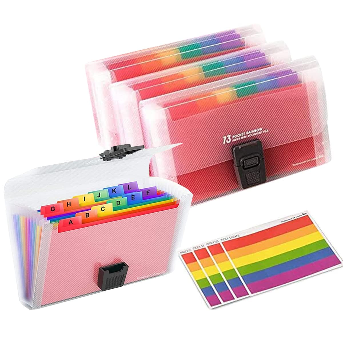 4 Pack Mini Document File A6 7.1 x 4.45 x 1.1 Inch Rainbow Expanding Folder 13 Pocket File Organizer 12 Labels Index