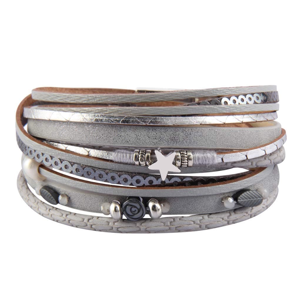 COOLLA Braided Wrap Bracelet Agate Stone Crystal Leather Cuff Bangle Women Bracelet