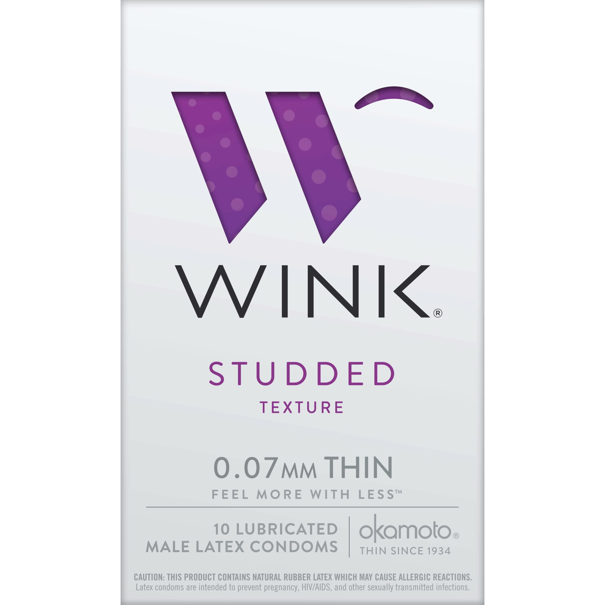 Wink Studded Condom Bundle with a Silver Sleek Pocket Case, 0.07 mm Thin Ribbed Latex Condoms-10 Count