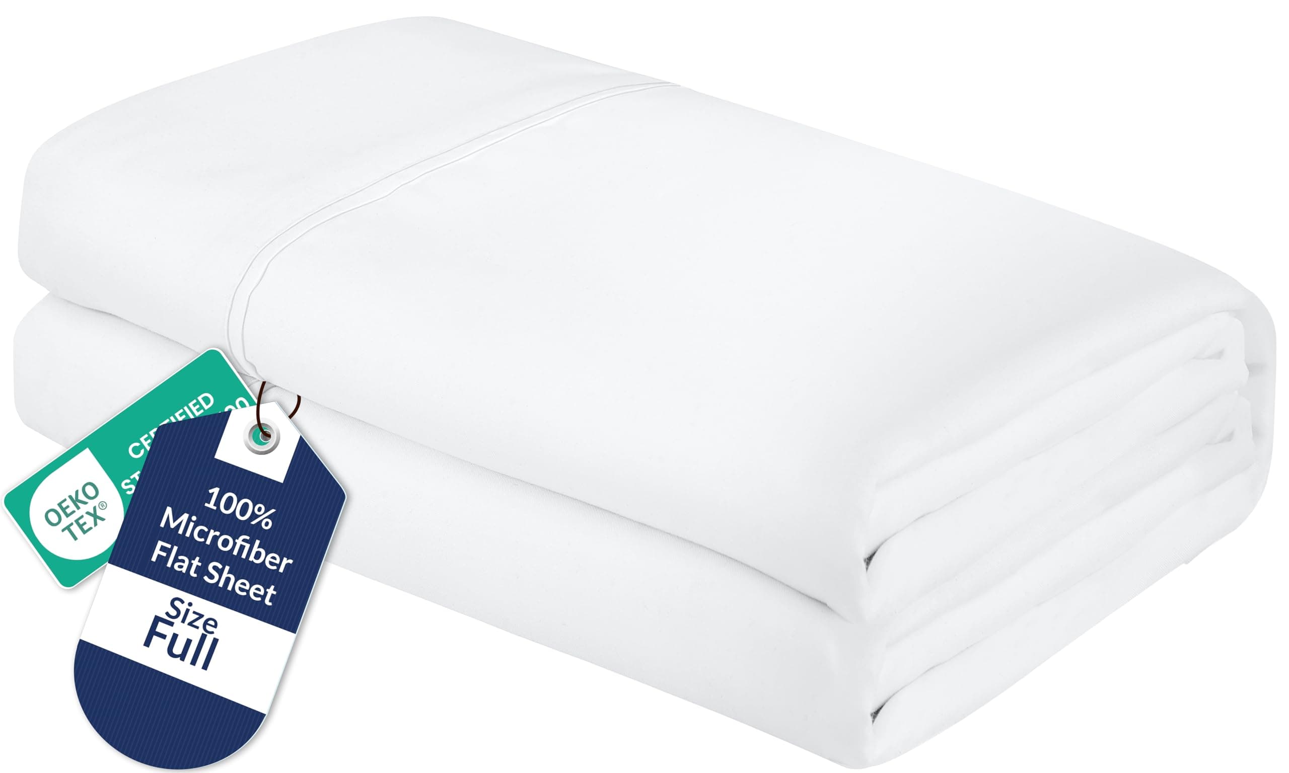 Royale Linens Full Flat Sheet - Ultra Soft Brushed 1800 Microfiber Flat Sheets Only - Wrinkle Free & Stain Resistant - Hotel Quality Top Sheet for Bed (Full, White)