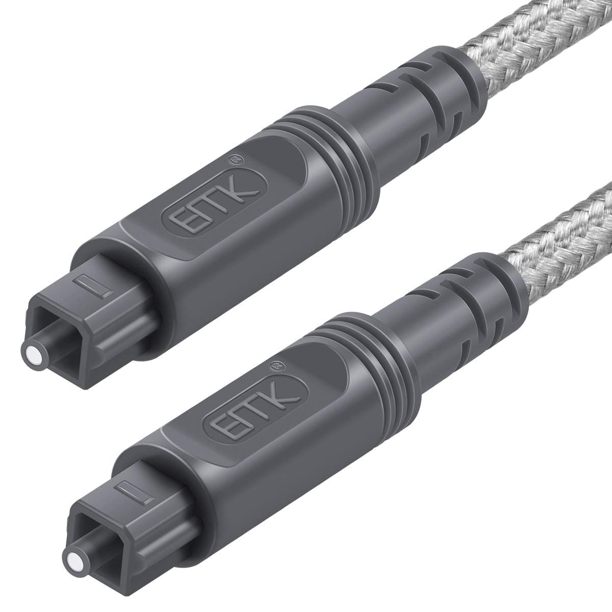 EMK Digital Optical Audio Cable Toslink Cable-[Cotton Braided Jacket,Durable & Flexible] Fiber Optic Cord Compatible with Home Theater,Sound bar,TV,PS4,Xbox & More (1M/3.3FT),Grey