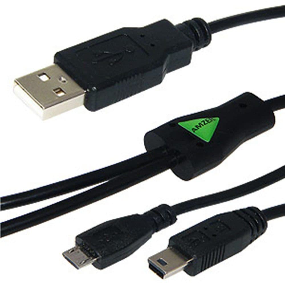 Amzer USB to Dual Mini USB and Micro USB Y Splitter Charging Handy Cable