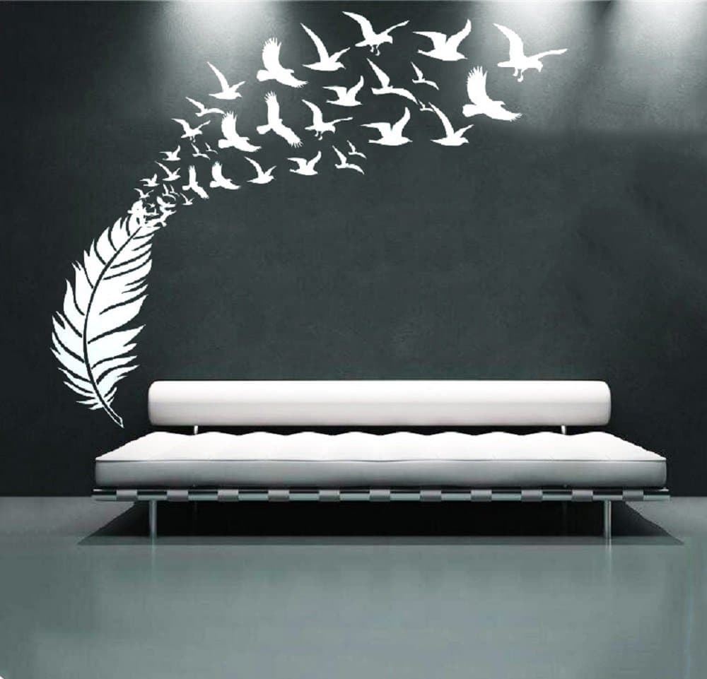 Amazon 67"x63" Large Removable Creative 3D Vinyl Feather and Flying Birds Wall Sticker Decals Home Art Decor Living Room Bedroom Wall Decal