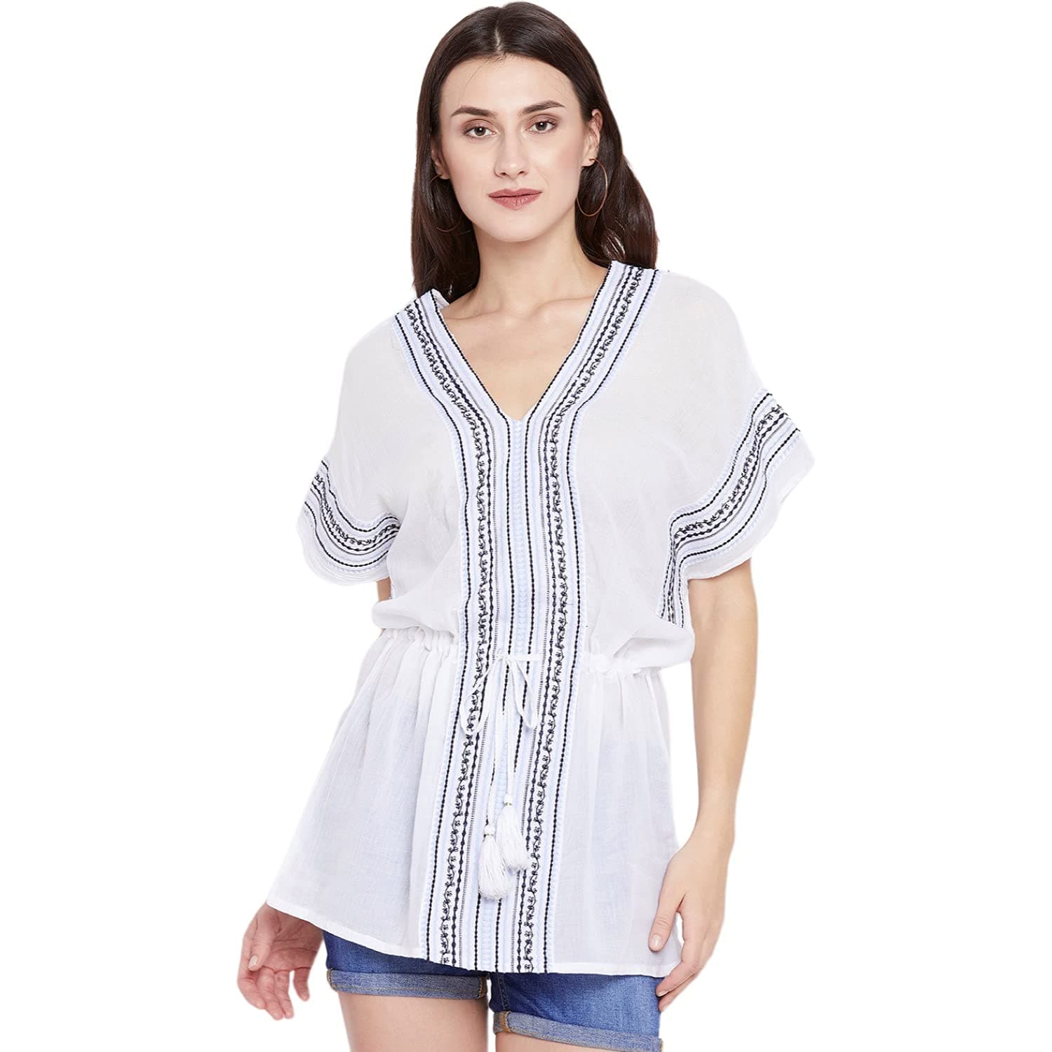 Zastraa Women's Casual White Solid Tunic Top