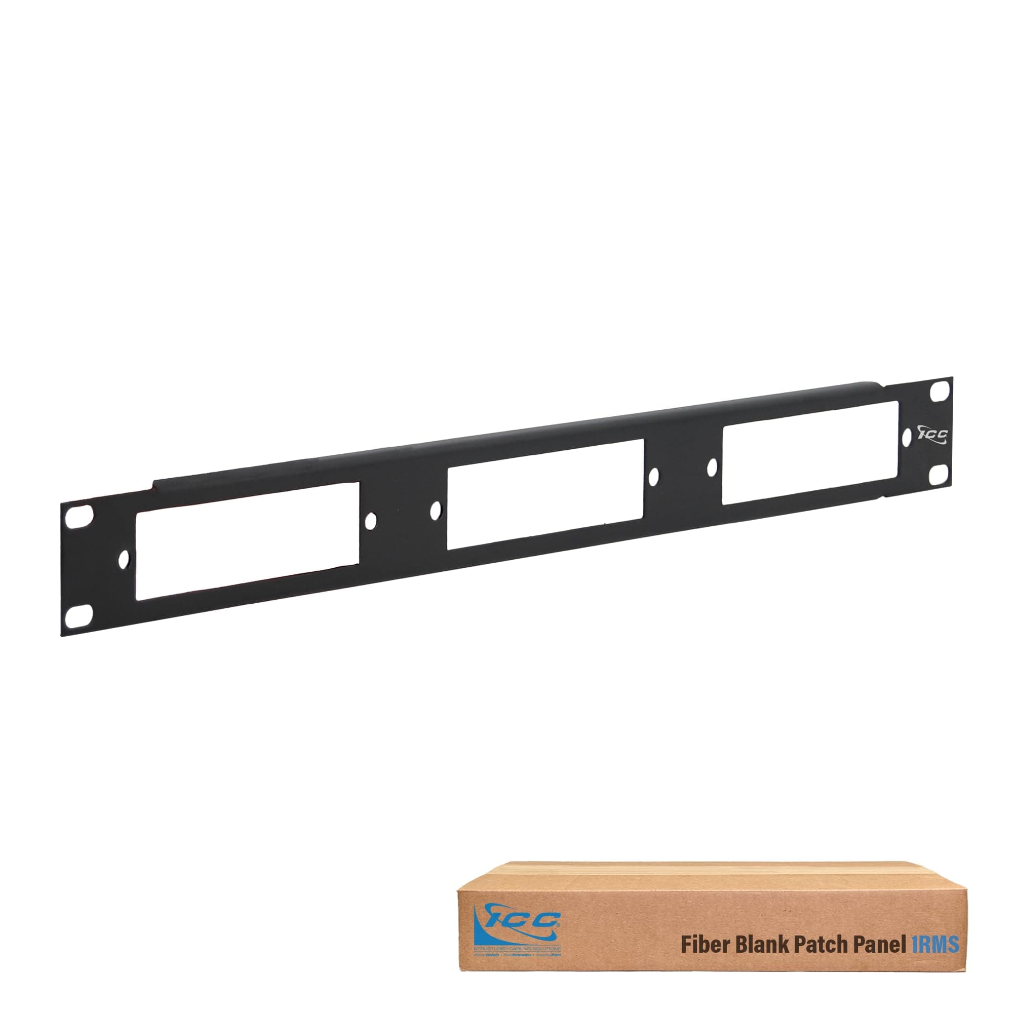 ICC 1 RMS Fiber Optic Blank Patch Panel, 3 LGX Adapter Panel Slots, 19" Rack Mount Fiber Panel, 1U Steel LGX Compatible Frame, Black