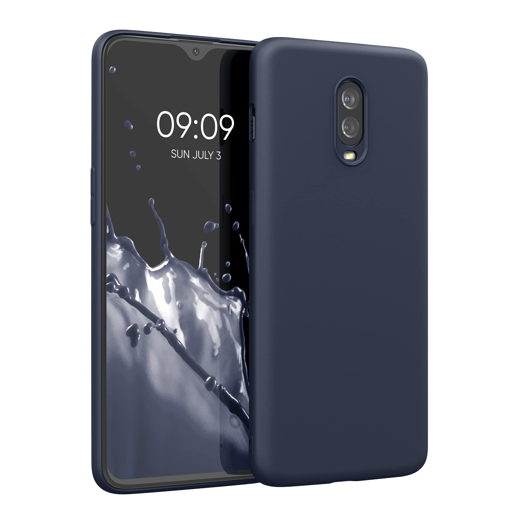 kwmobile Case Compatible with OnePlus 6T Case - Slim Protective TPU Silicone Phone Cover - Dark Blue Matte