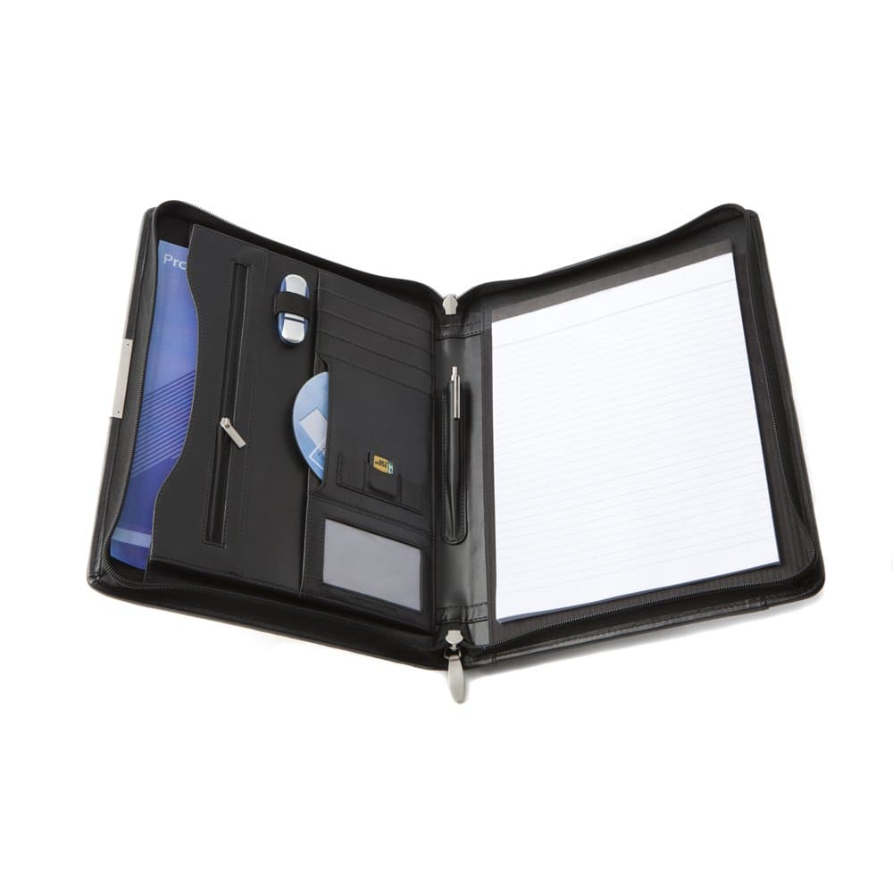 A4 Premium Leather Zipped Conference Folder - Black