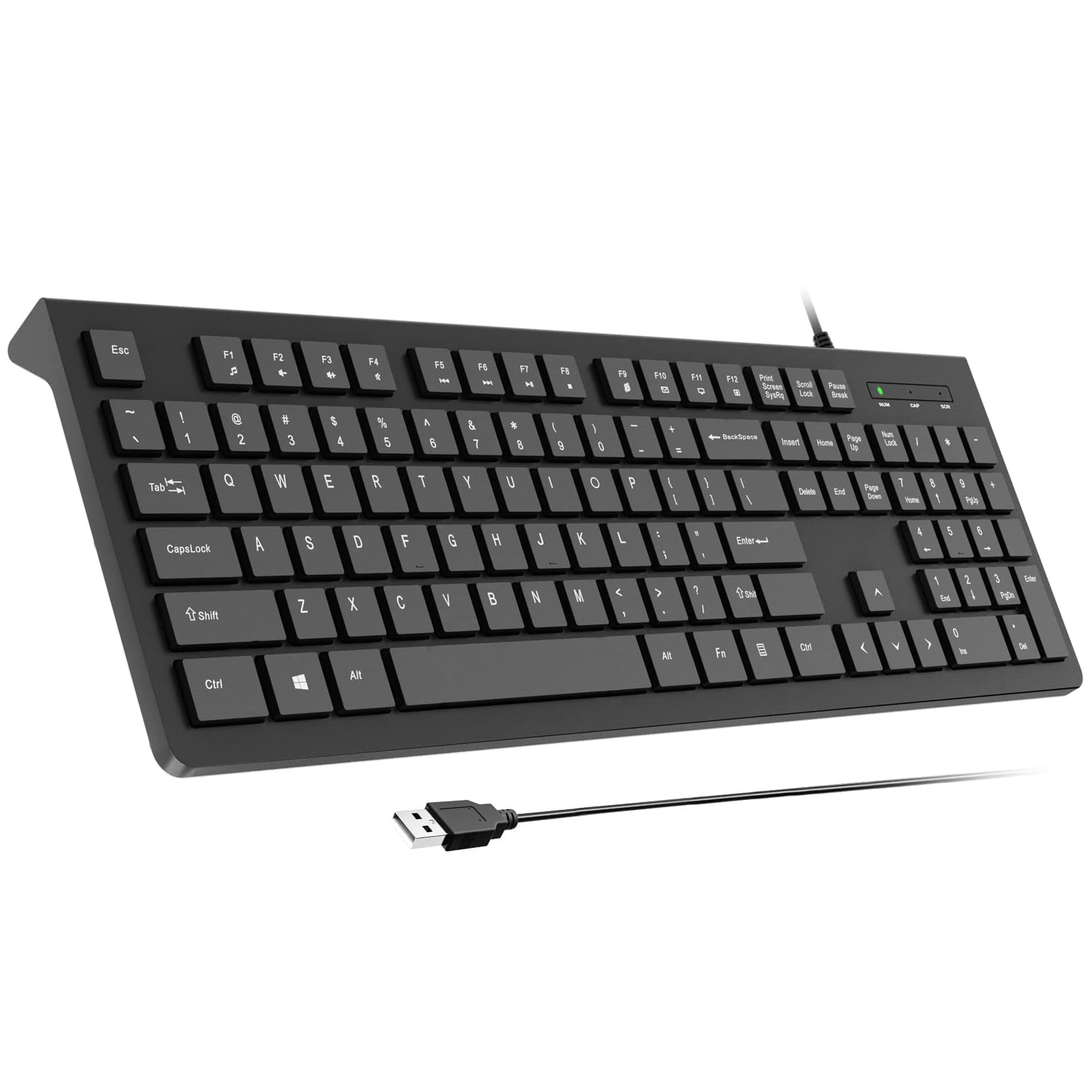 Wired Keyboard, Ultra-Thin USB Wired Computer Keyboard, Low-Profile Keys, Spill-Resistant, Multimedia Keys, Compatible with Windows, Mac, Chrome, Linux, and Android-Black