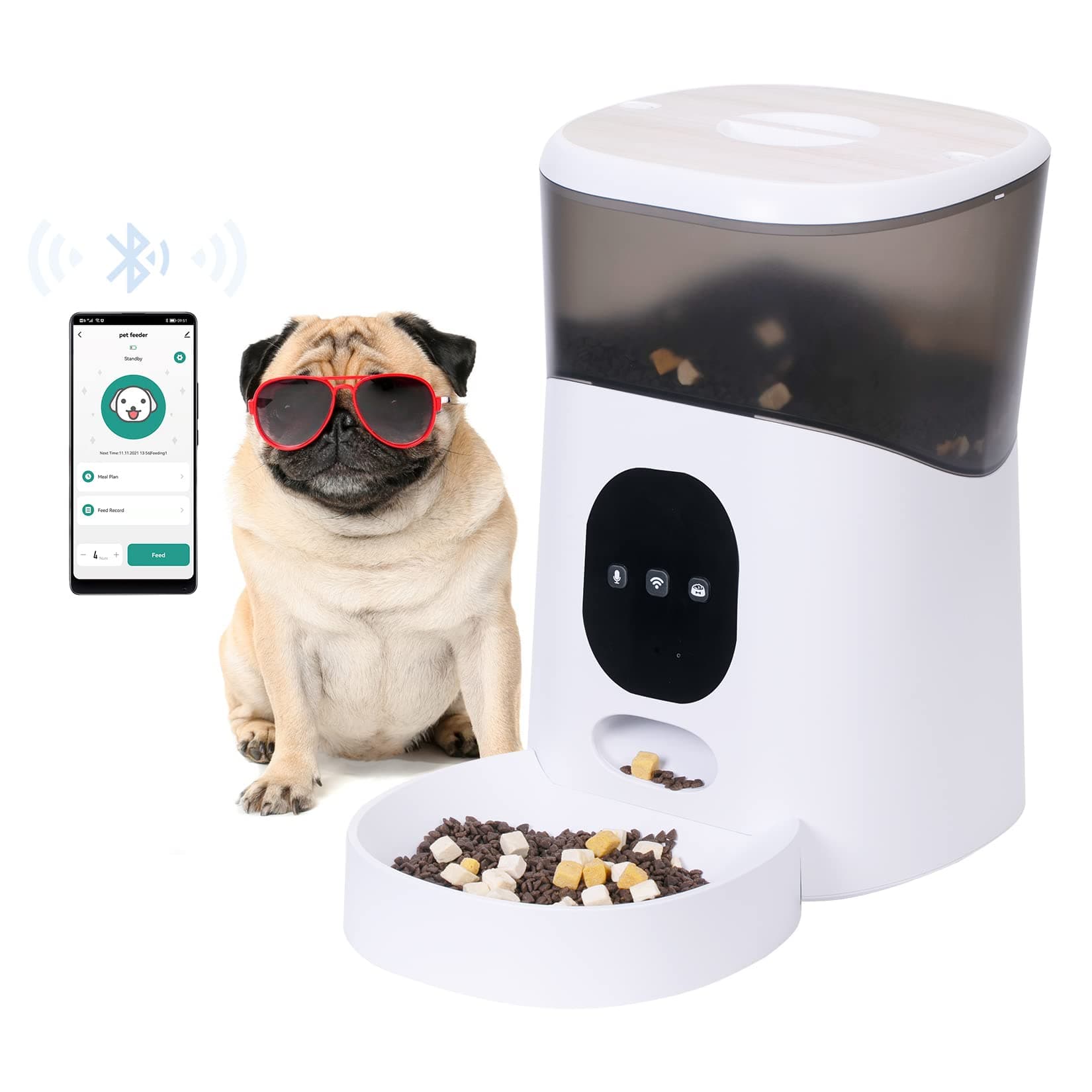 Pawmate 5L Automatic Cat Feeder,Wi-Fi Enabled Smart Pet Feeder for Cats and Dogs,Auto Dog Food Dispenser with Portion Control, Distribution Alarms and Voice Recorder 1-6 Meals per Day