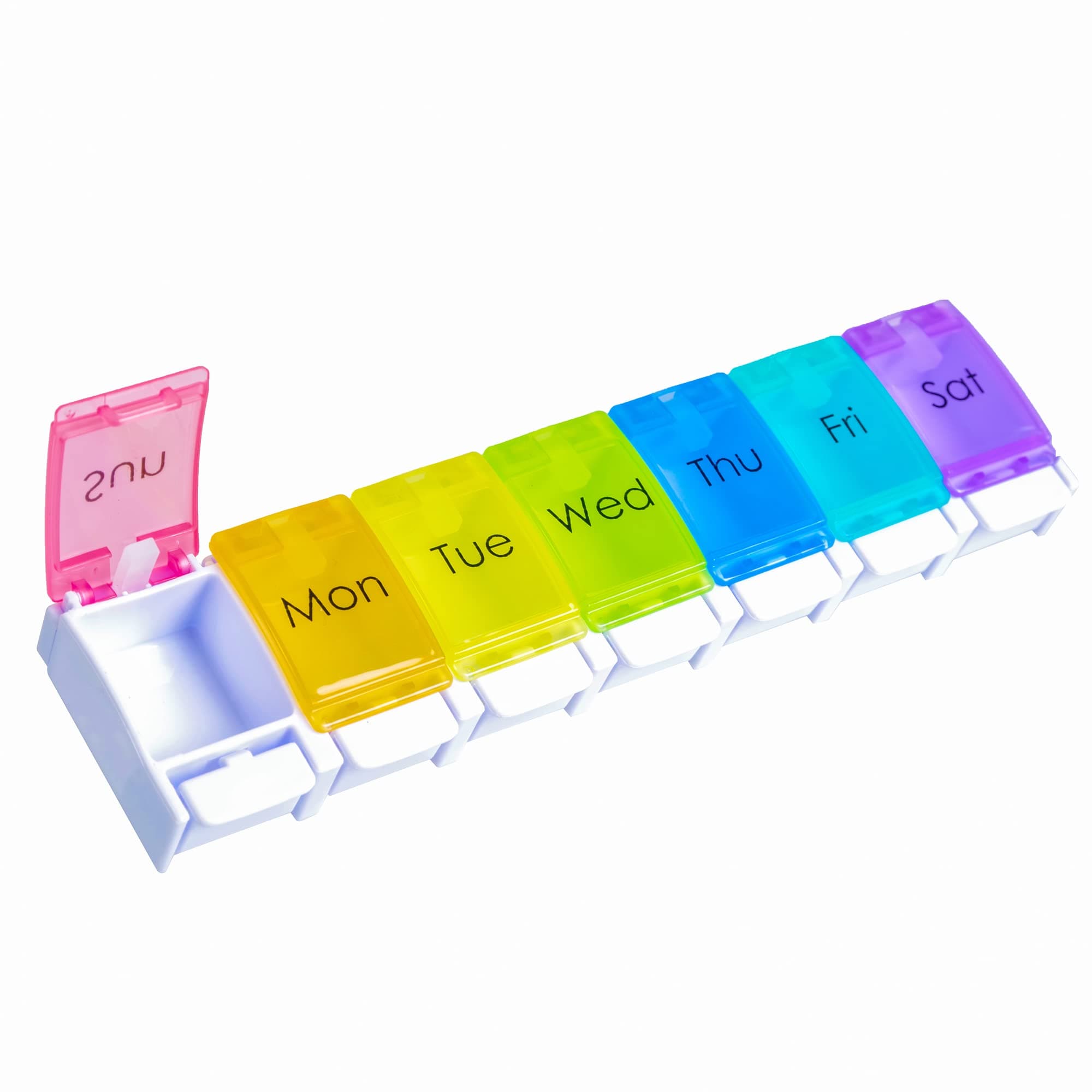7 Day Pill Organizer Push Button Once a Day Pill Case Weekly Rainbow Medicine Container Daily Vitamin Box 1 Time a Day Dispenser for Fish Oil