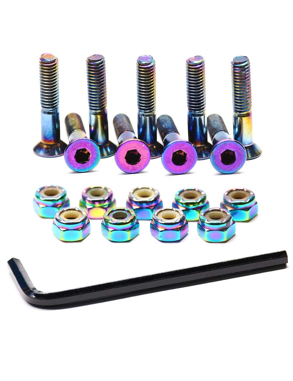 Skateboard Hardware 9PCS Bolts Set Deck Mounting Screws Nuts Hex Key Skate Parts Outfits Dazzling Color Fasteners Longboard Cruiser Best Mounting 1-1/4", 1", 7/8"