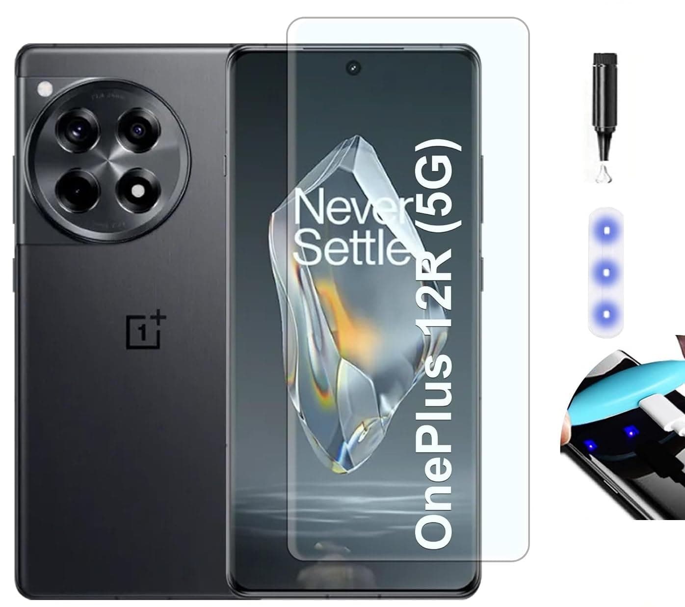 NISHTECH Advanced HD+ Curved UV Tempered Glass Screen Protector Designed for OnePlus 12R 5G || Full Screen Coverage with Easy Installation Kit (Anti-Scratch)