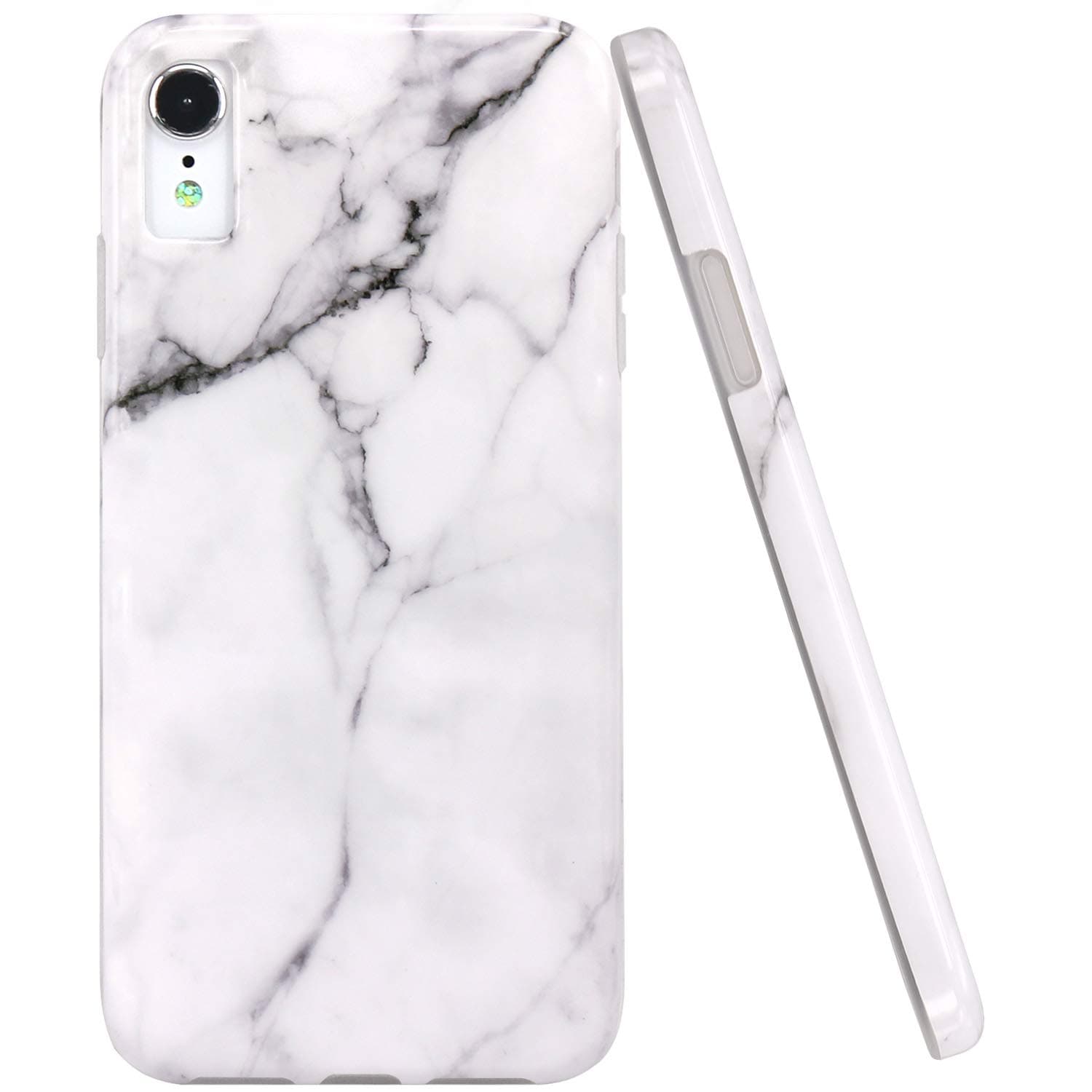 JAHOLAN Compatible iPhone XR Case White Marble Design Clear Bumper Glossy TPU Soft Rubber Silicone Cover Phone Case for iPhone XR 2018 6.1 inch