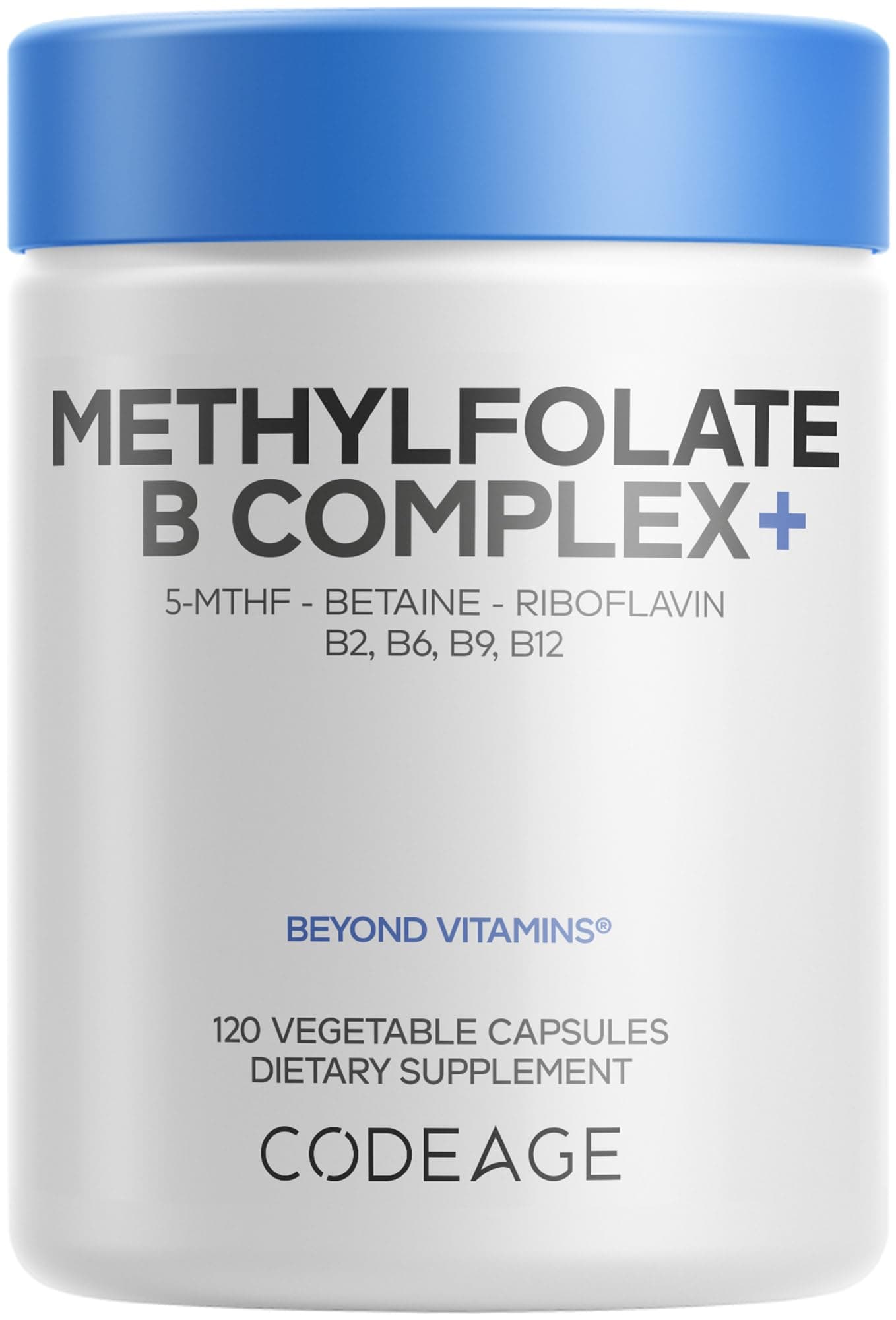 Codeage Methylfolate B Complex Supplements - 5 MTHF, Methylcobalamin 1000mcg Methylated Vitamin B12, Riboflavin, Betaine, Vitamins B6, Methylation Cycle MTHFR - 2 Months - 120 Capsules
