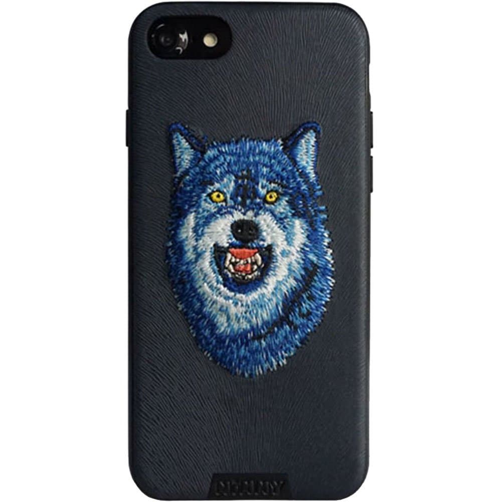 MayAi iPhone 7 Case Wolf Embroidered Gel Case Black, iPhone 8 Case Silicone, Leather Resistant Back Cover, Protective Slim Fit Flexible TPU Case for iPhone 6