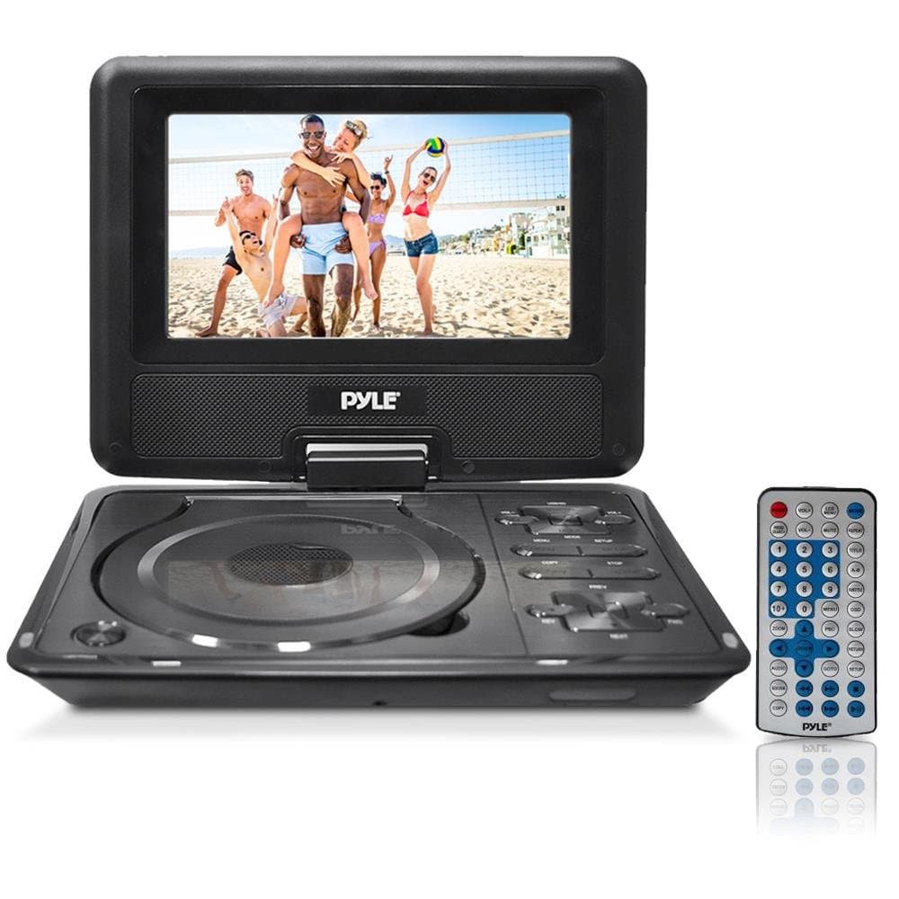 Pyle Portable DVD CD Player - 7” High Resolution TFT Swivel Angle Foldable Display Screen Built-in Rechargeable Battery USB/SD Card Readers 32GB Memory & Multimedia Support w/ Remote Control - PDH7