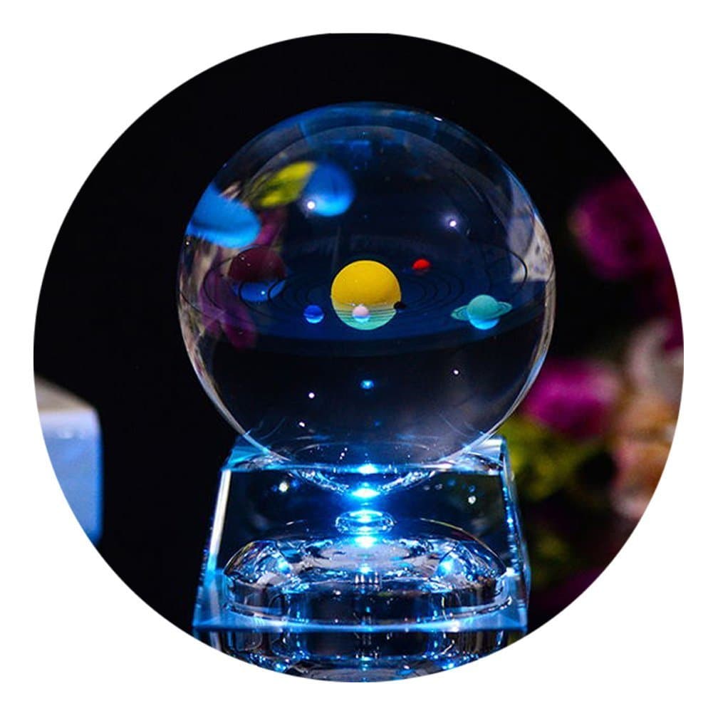 3D Crystal Ball with Solar System Model and LED lamp Base Clear 80mm (3.15 inch) Solar System Crystal Ball Best Birthday Gift for Kids Teacher of Physics Girlfriend Gift Classmates and Kids Gift