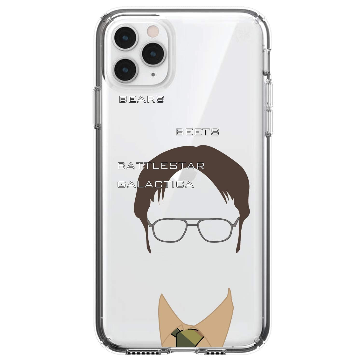 DistinctInk Clear Shockproof Hybrid Case for iPhone 11 Pro MAX (6.5" Screen) - TPU Bumper, Acrylic Back, Tempered Glass Screen Protector - Bears Beets Battlestar Galactica