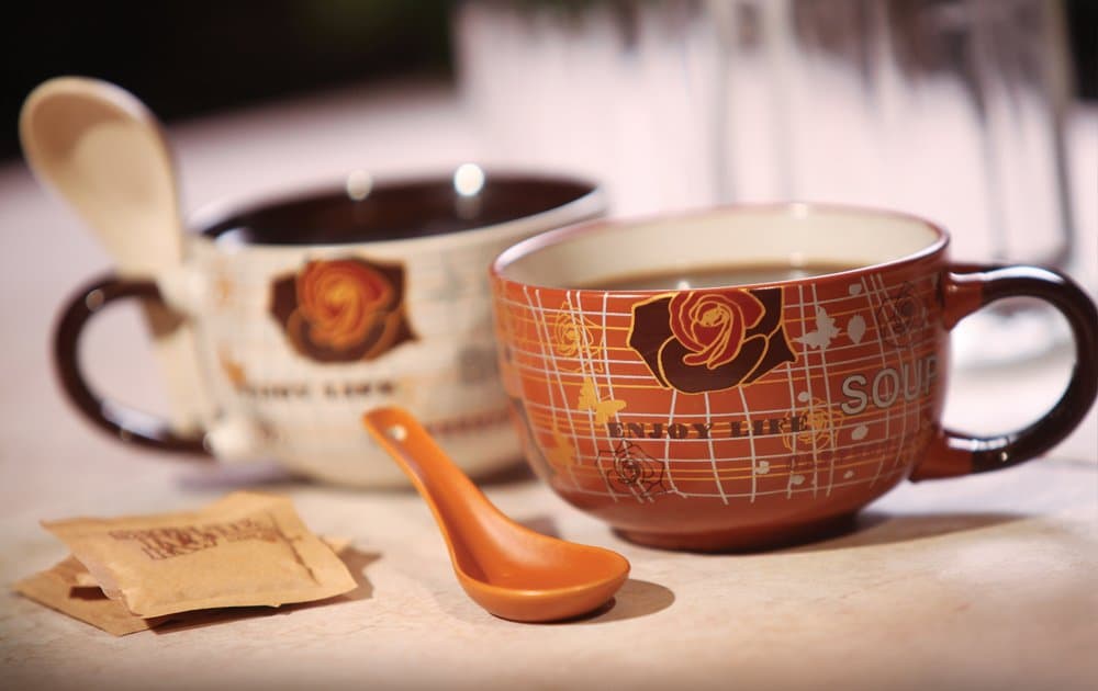 Decorative Touch Ceramic Soup Bowl Set with Spoon (2)