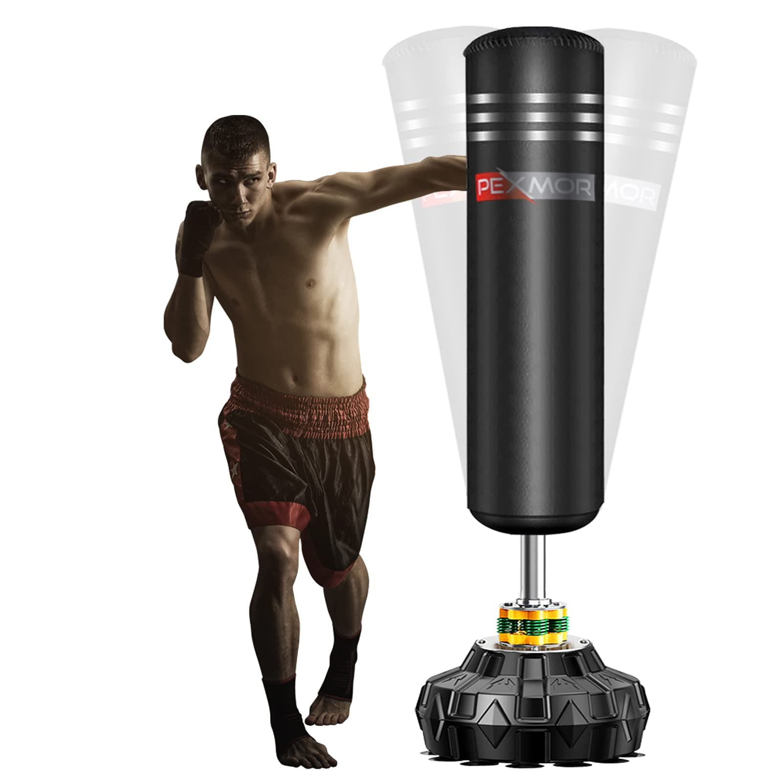 Freestanding Punching Bag Heavy Solid Boxing Bag with Suction Cup Armor Base & Noise Vibration Absorption Device for Adult Youth - Men Stand Kickboxing Bags Kick Punch Bag | Black