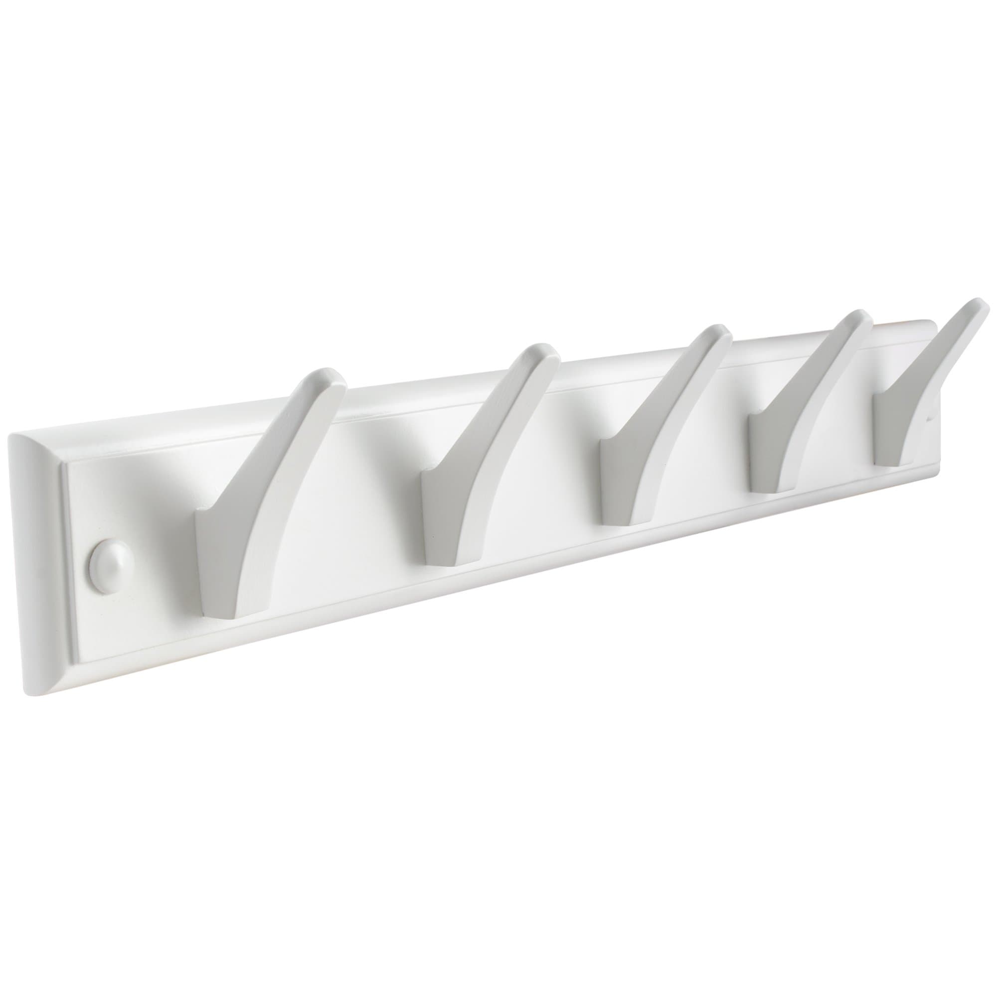 – Wall Coat Hook Rack – 100% Solid Wood – 5 Decorative Wooden Pegs for Clothes, Hats and Towels – Mounted to a Wall or a Door – for Use in Bedrooms, Bathrooms and Hallways - White
