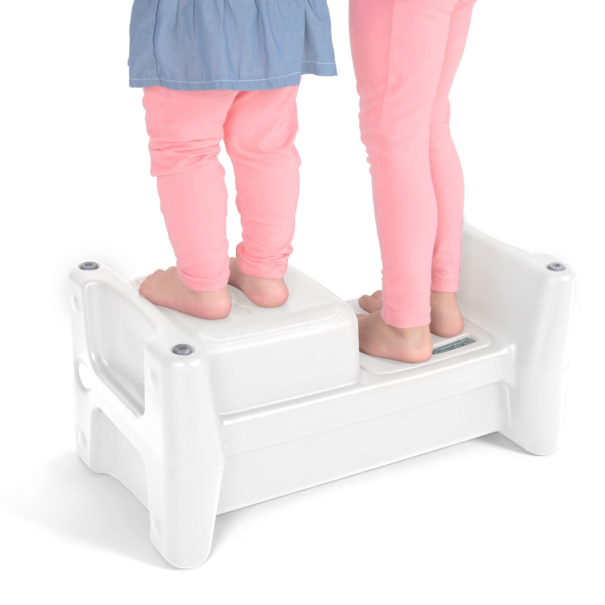 Sibling Step Stool, Lightweight and Non-Slip Step Stool for Kids, Multi-Level Height (White)
