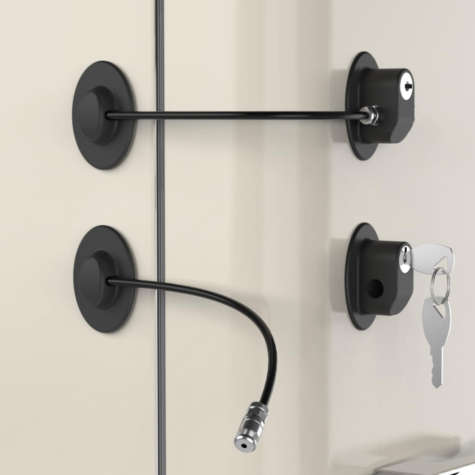 2 Pack Refrigerator Door Locks with 4 Keys, File Drawer Lock, Freezer Door Lock and Child Safety Cabinet Locks by REZIPO Black