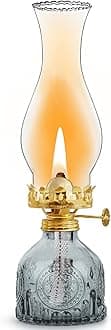 Oil Lamps for Indoor Use -11''×3'' Grey Vintage Kerosene Lamp Crimped Top Chimney Beautifully Carved Oil Lamp for Home Tabletop Emergency Lighting Decor Oil Lamp Props