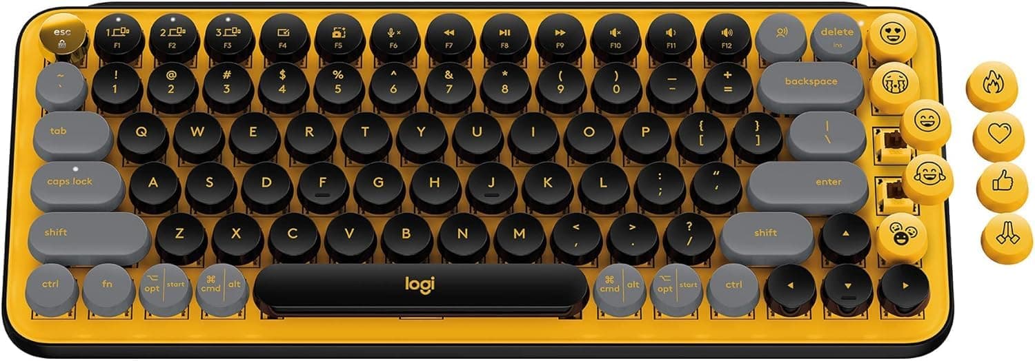 Logitech POP Keys Mechanical Wireless Keyboard with Customizable Emoji, Durable Compact Design, Bluetooth or USB Connectivity, Multi-Device, OS Compatible - Blast Yellow
