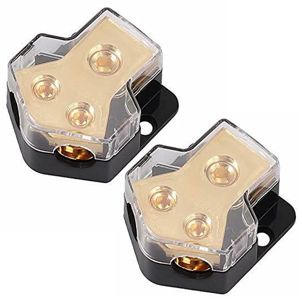 2 Way Power Distribution Block, Connecting Block 0/2/4 Gauge in 4/8/10 Gauge Out Amp Ground Distributor for Auto Car Audio Splitter Amplifier