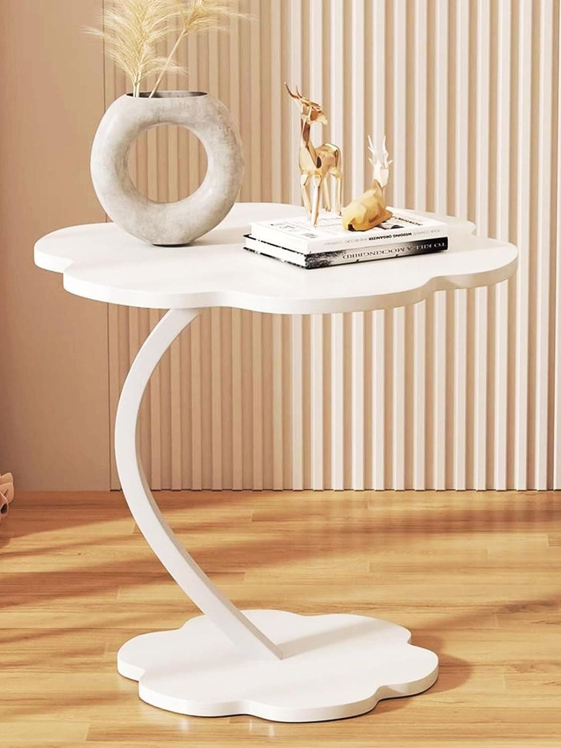 Generic Flower Shaped Small C-Shaped Side Table, Small End Table, Modern Nightstand, White (42.5 cm x 5.2 cm x 59.9 cm)