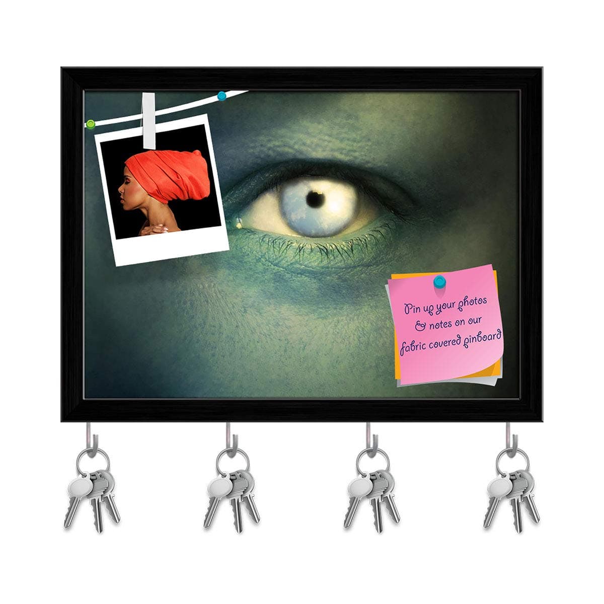 ArtzFolio Ecological Concept Human Eye With A Sky In The Iris Key Holder Hooks | Notice Pin Board | Black Frame 13.7 X 10Inch