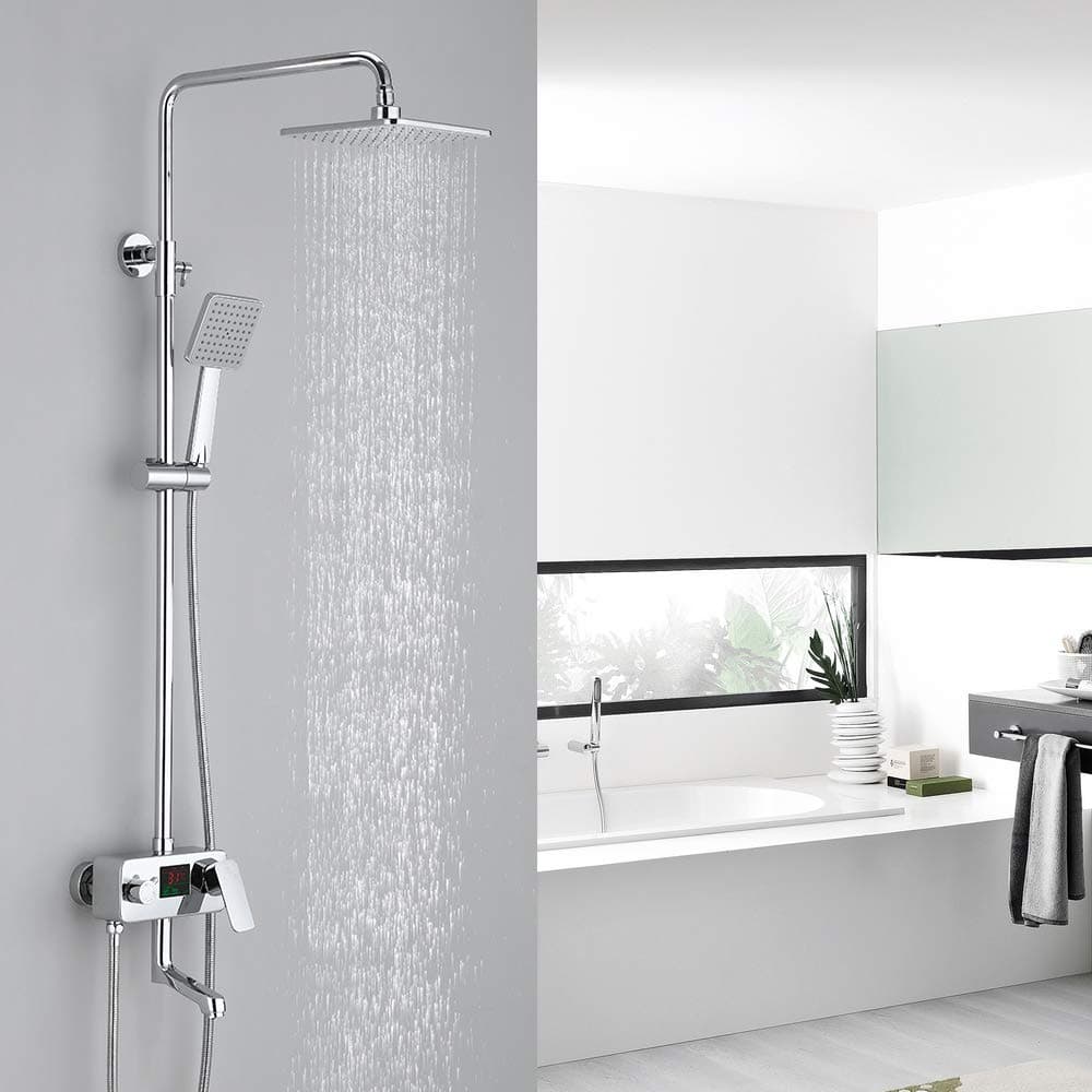 Home Lody 3-Way Shower System LCD Temperature Display Rain Shower Shower Fitting Shower Set Rainshower with Shower Head Over-Head Shower Rod