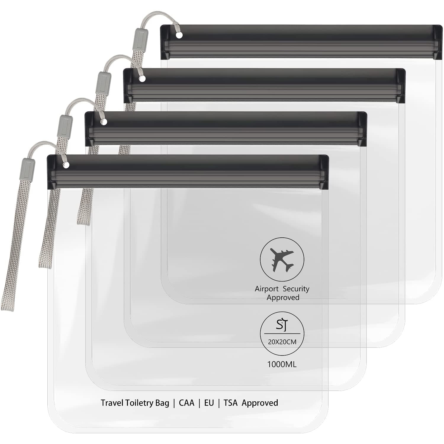 4 Pack Clear TSA Approved Security Toiletry Bags Quart Size EU, UK & US Carry-On Regulations Waterproof & Leak Proof Travel Bags for Liquids, clear