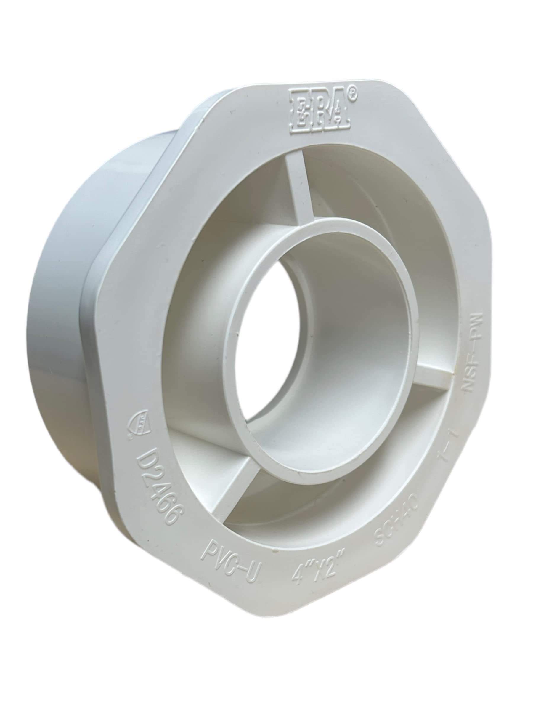 ERA 4" x 2" Schedule 40 PVC Reducer Bushing – Slip Socket White Pipe Fitting, NSF-PW Certified for Plumbing & Water Systems