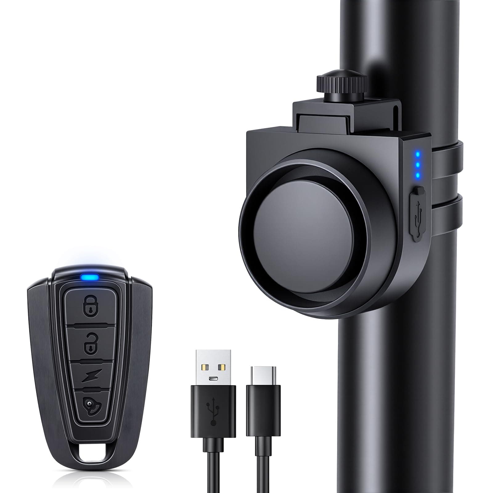 ONVIAN Wireless Bike Alarm with Remote, 115dB Loud Bicycle Anti Theft Alarm Vibration Motion Sensor System, USB-C Rechargeable Bike Alarms for Ebikes, Motorcycle, Scooter, Car, IPX5 Waterproof