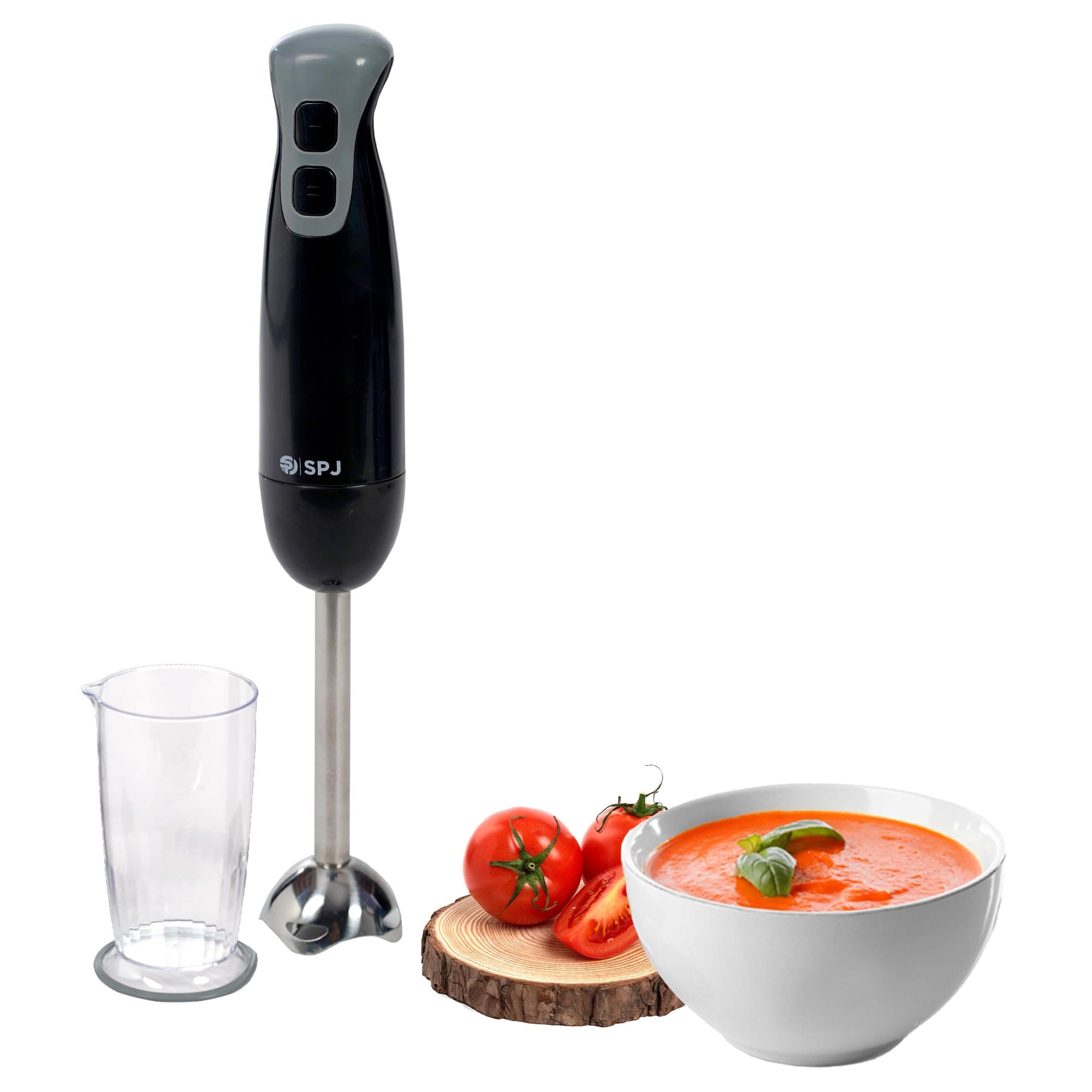 SPJ 200W Hand Blender with 600ml Cup, 2 Speed Control, Stainless Steel Blades, Electric Immersion Blender – Black
