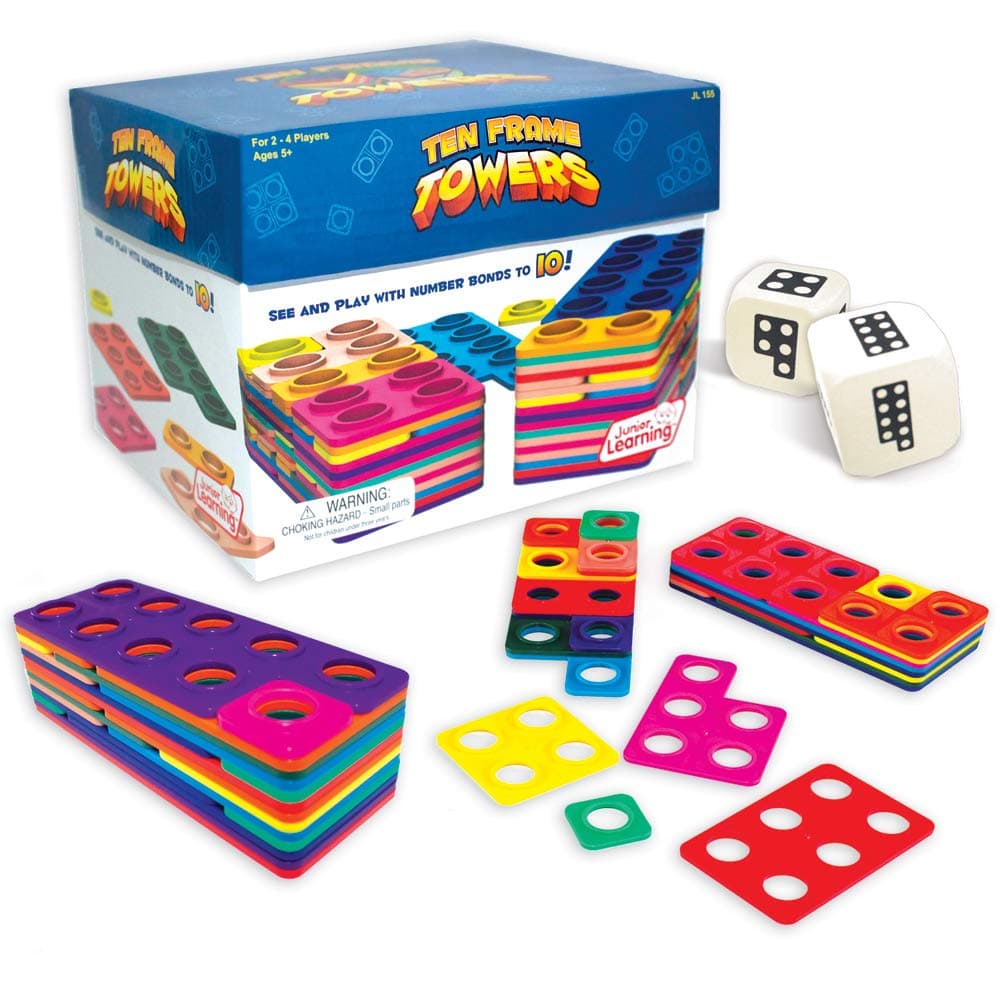 Junior Learning JL155 Ten Frame Towers Teaches Counting Numbers/Visualizing Numerals and Building Number Bonds Game