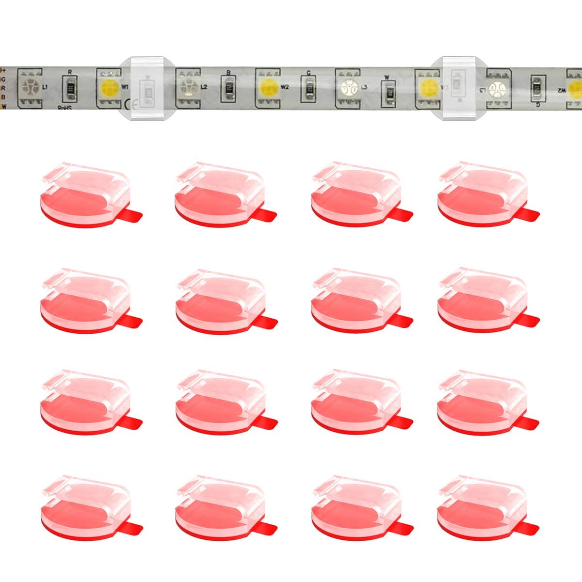 ATB- Clear Strip Light Mounting Clips Self-Adhesive Hooks,Fixing Clamps LED Strip Light 8mm,10mm,12mm.100 Pack Strip Light Brackets Holder,USB Cable Wires Organizer.