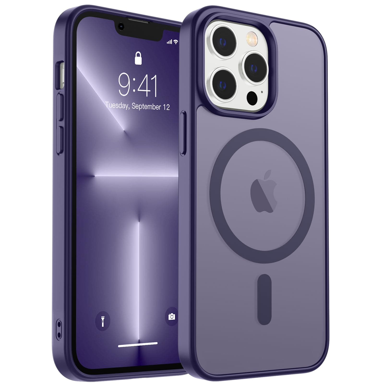Magnetic for iPhone 13 Pro Max Case, [Compatible with MagSafe] [Military Grade Drop Protection] Translucent Matte Shockproof Anti-Scratch Phone Cover, Dark Purple