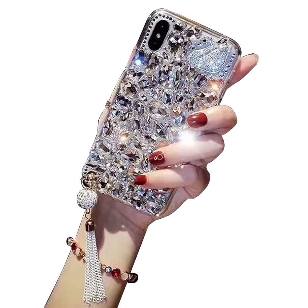 Bling Diamond iPhone XS Max Case,Apple iPhone XS Max Bling Glitter Clear Crystal Full Diamonds Luxury Sparkle Transparent Rhinestone Protective Phone Case Cover With Bumper For Woman Girls-Swan Tassel