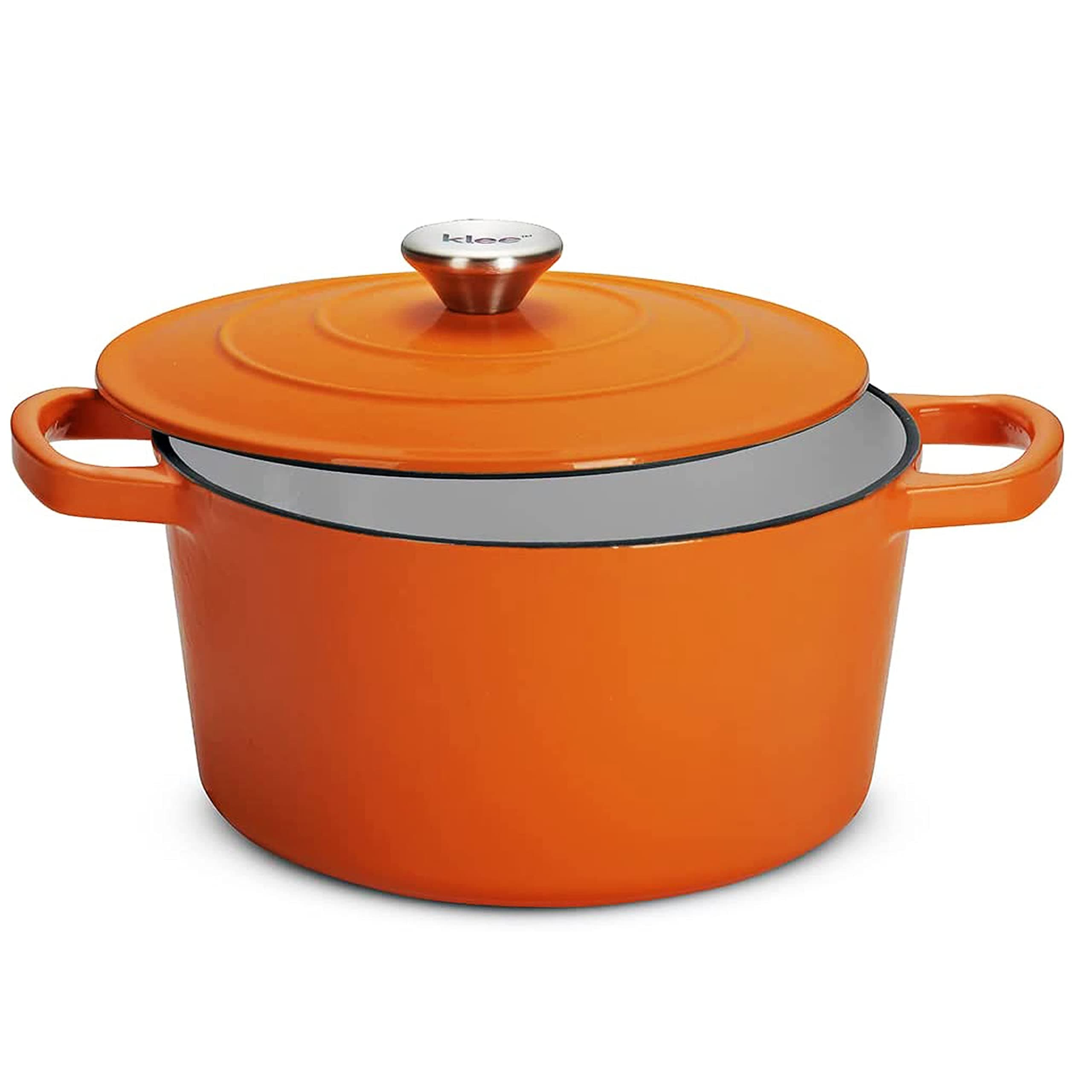 Klee 4-Quart Dutch Oven Pot with Self-Basting Lid (Pumpkin) - Heavy-Duty Enameled Cast Iron Dutch Oven Casserole Dish for Braising, Broiling, Baking, Frying, and More - Oven-Safe Up To 500°F