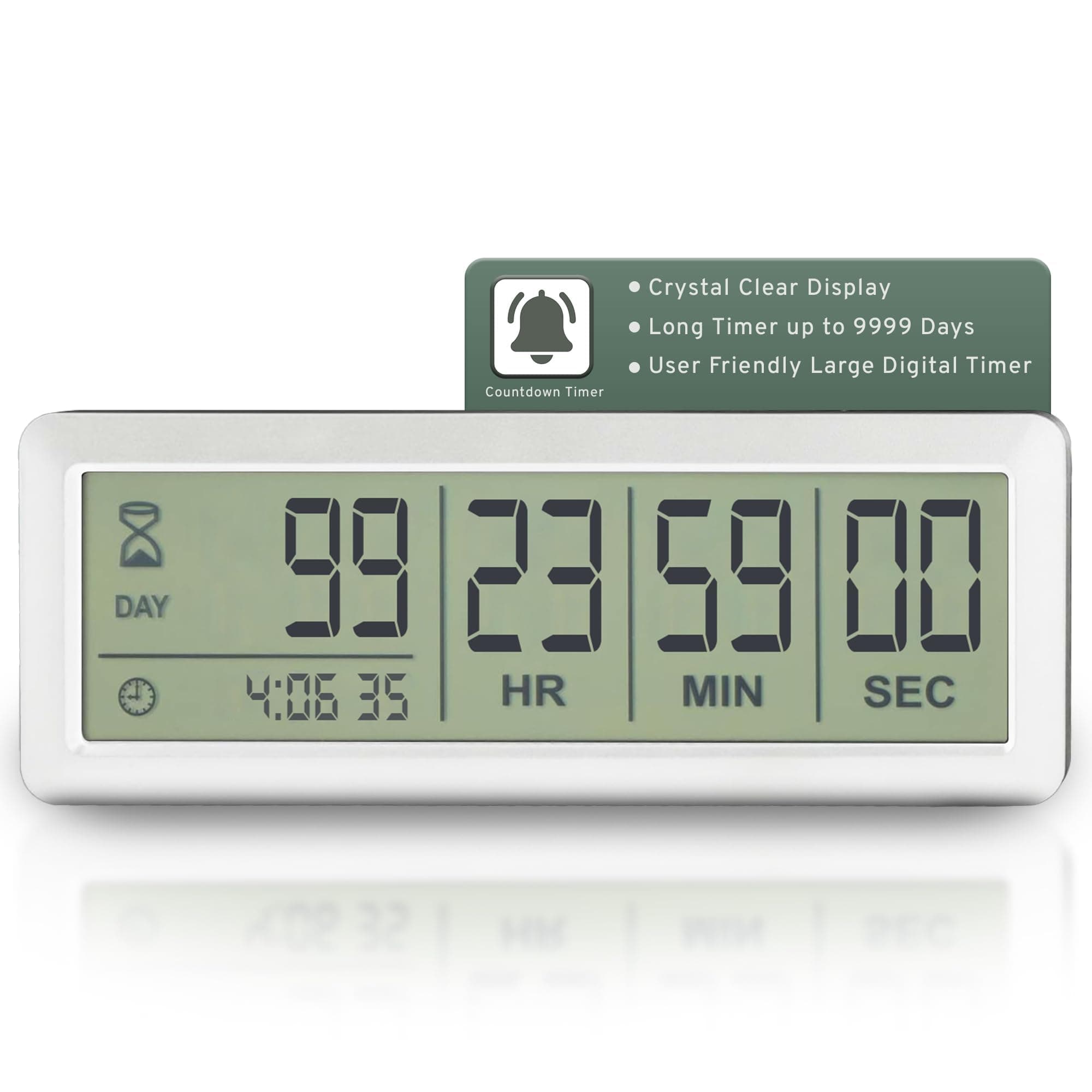 White Large LCD Digital Countdown Clock, Up to 999 Days - Easy to Set & Read Reusable Count Down Timer for Retirement, Wedding, Christmas, Holiday,Baby Due Date,Birthday & More
