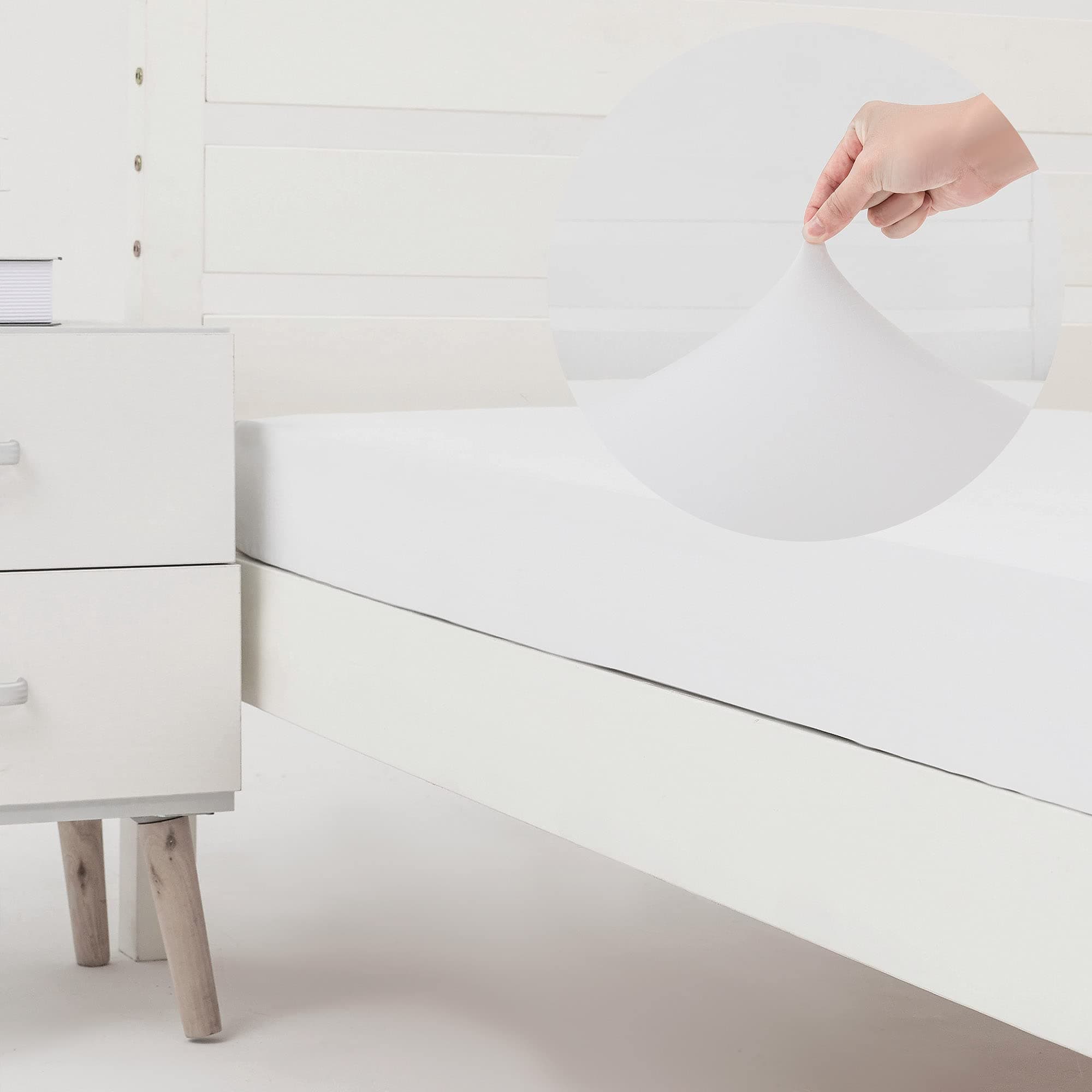 N&Y HOME Cot Size Fitted Sheet Only - 4-Way Stretch Jersey Knit & Snug Fit for Bunk Beds, Camping & RV, Sizes as 25x75, 28x75, 30x75 & 32x75, No Slipping, Soft & Comfortable - White, Bunk/Cot Twin